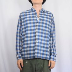 画像2: 60's Galey & Lord 柄織り チェック柄 オープンカラーシャツ M (2)