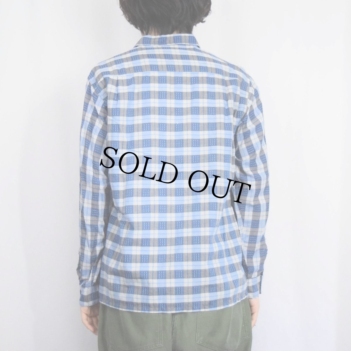 画像3: 60's Galey & Lord 柄織り チェック柄 オープンカラーシャツ M (3)