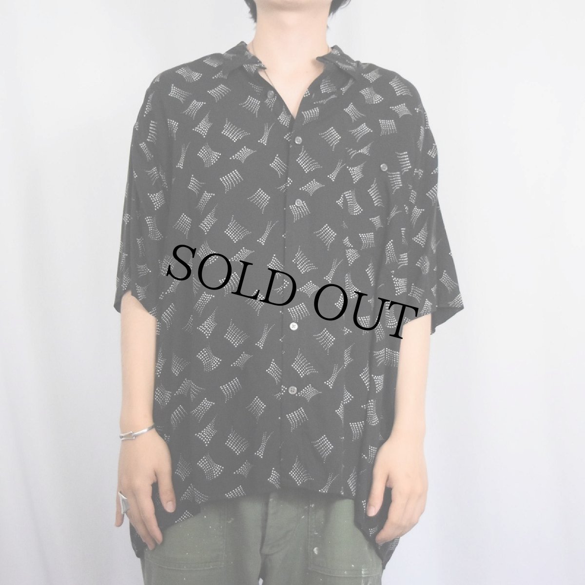 画像2: JOHN HENRY 総柄 レーヨンシャツ BLACK XL (2)