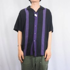 画像2: AXIST ストライプ柄 オープンカラーシルクシャツ L (2)