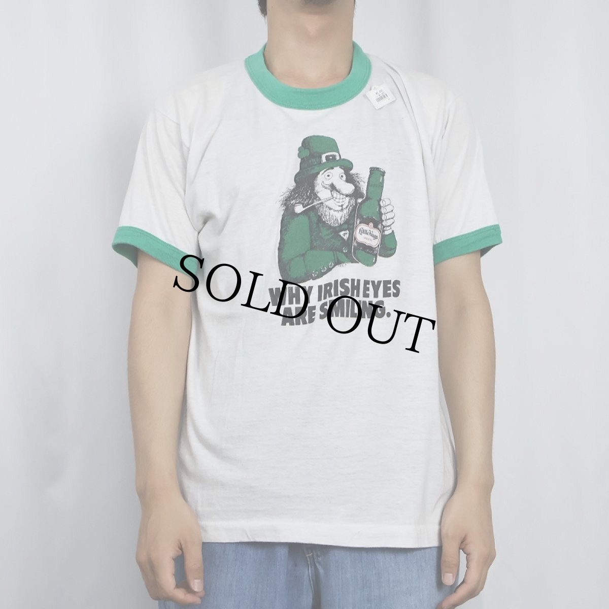 画像2: 80's Little Kings Beer USA製 "WHY IRISH EYES ARE SMILING." ビールメーカー イラストプリントリンガーTシャツ XL (2)