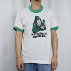 画像2: 80's Little Kings Beer USA製 "WHY IRISH EYES ARE SMILING." ビールメーカー イラストプリントリンガーTシャツ XL (2)