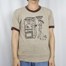 画像2: 80's USA製 "REACH OUT AND TOUCH SOMEONE" イラストプリントリンガーTシャツ L (2)