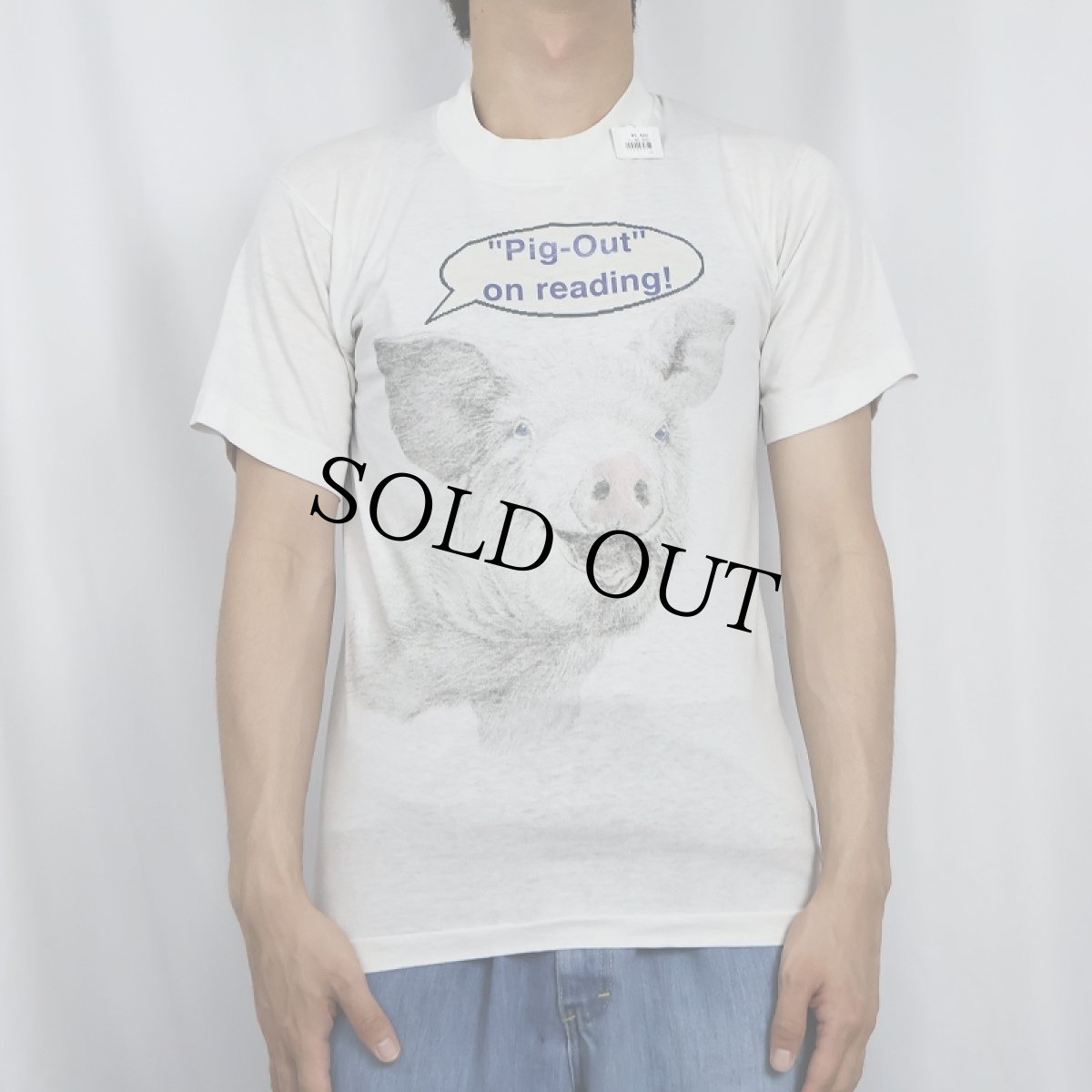 画像2: 70〜80's "Pig-Out on reading!" ブタイラストプリントTシャツ (2)