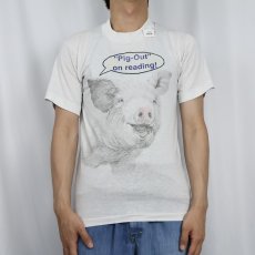 画像2: 70〜80's "Pig-Out on reading!" ブタイラストプリントTシャツ (2)