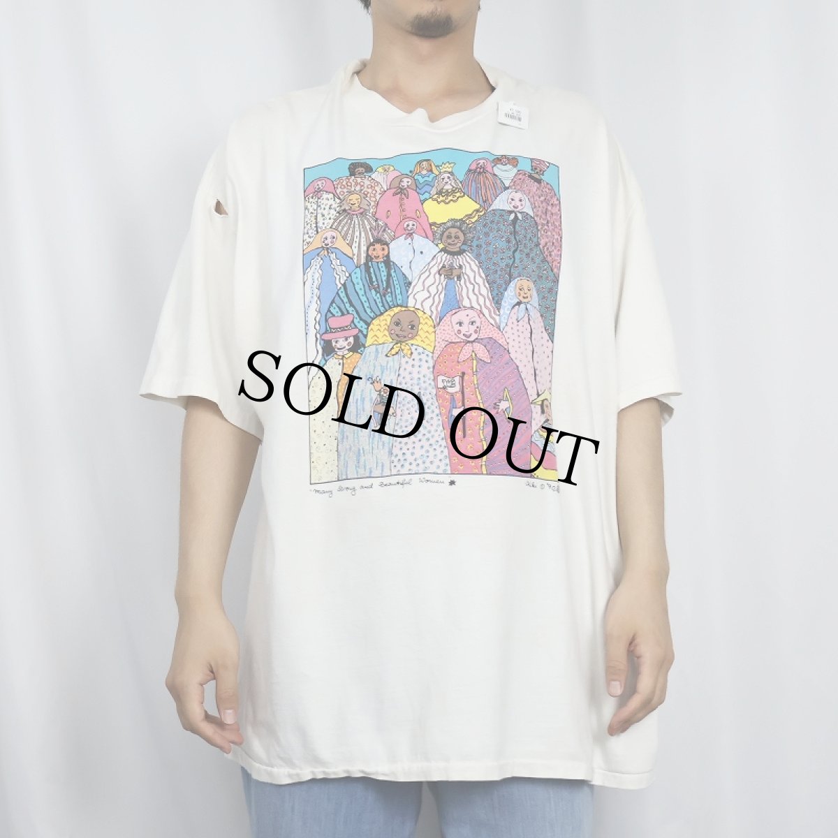 画像2: 90's Kiki Suarez USA製 "Many Strong and Beautiful Women" アートプリントTシャツ XXL (2)