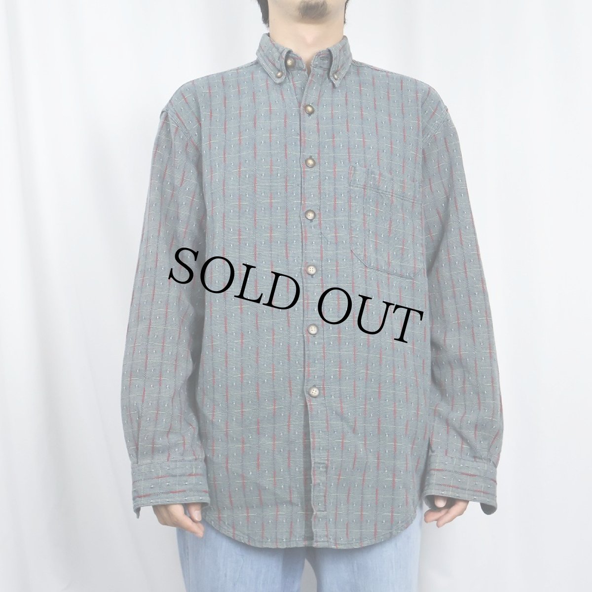 画像2: THE TERRITORY AHEAD 総柄織り コットンボタンダウンシャツ M (2)