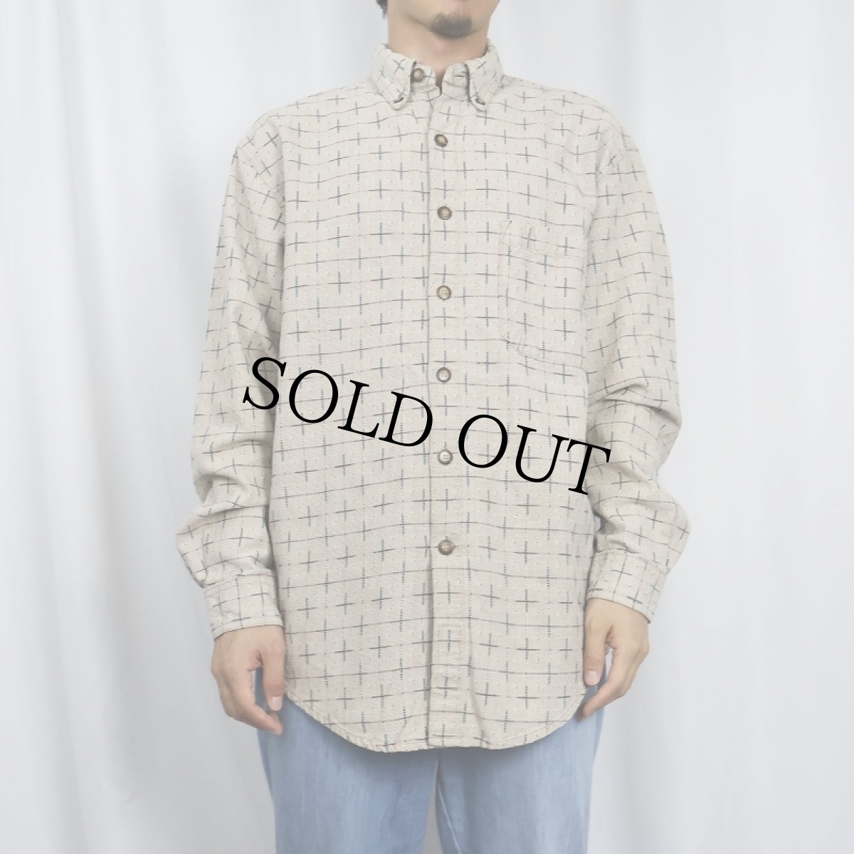 画像2: THE TERRITORY AHEAD チェック柄織り コットンボタンダウンシャツ M (2)