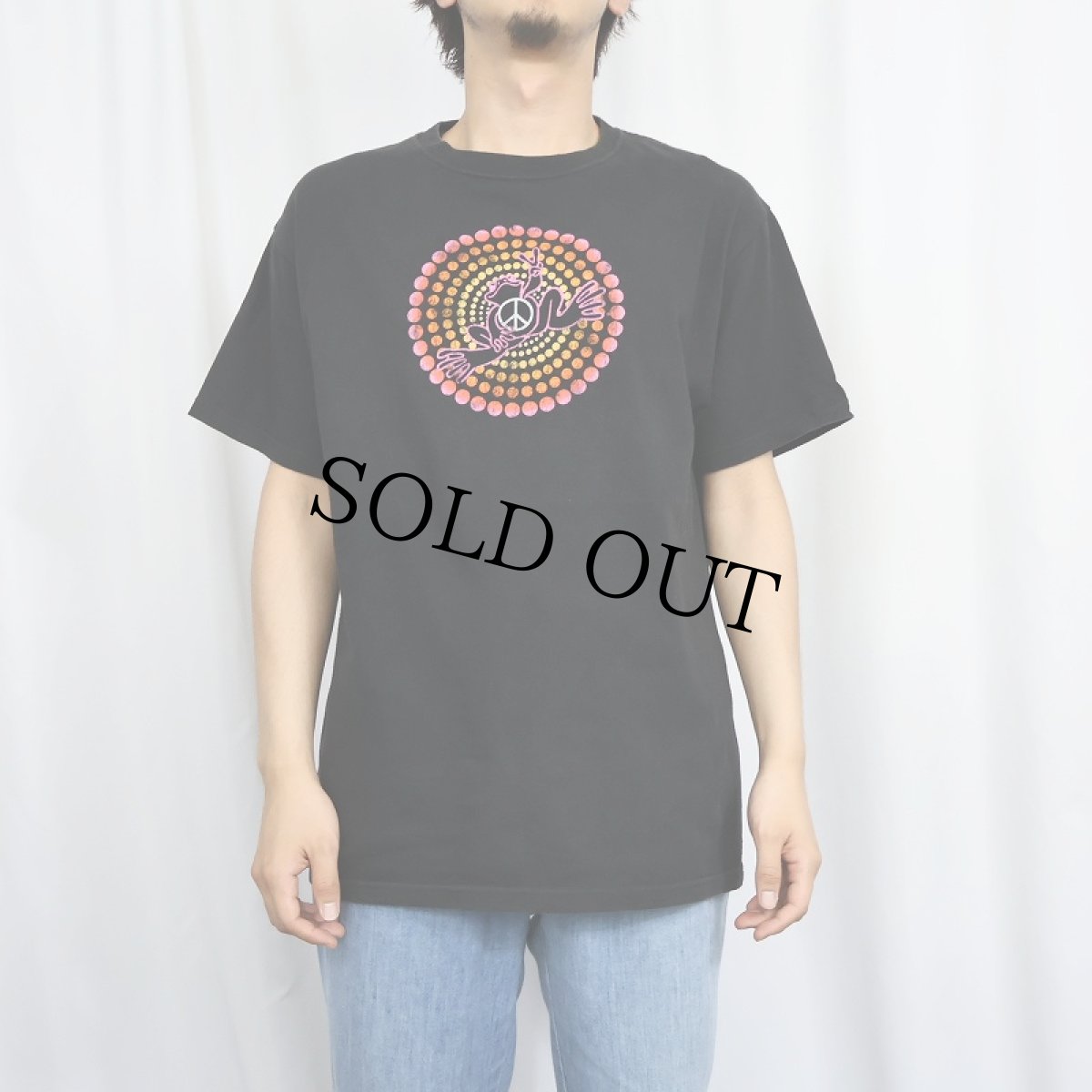 画像2: Peace Frog ピースマーク×カエル プリントTシャツ BLACK M (2)