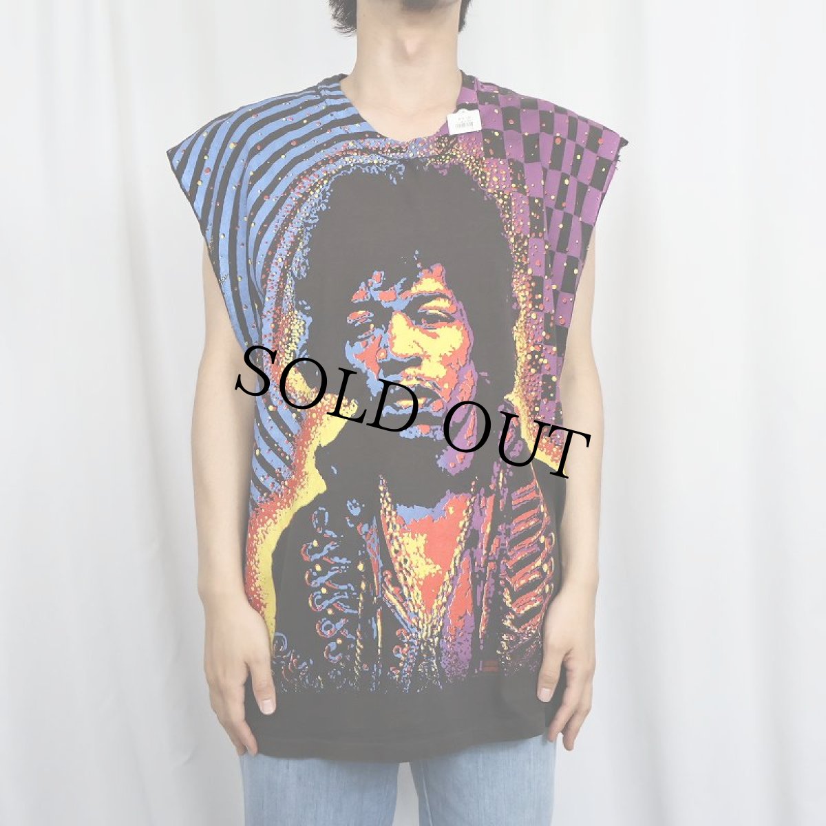 画像3: 1992 Jimi Hendrix カットオフ ミュージシャン 大判プリントTシャツ BLACK (3)