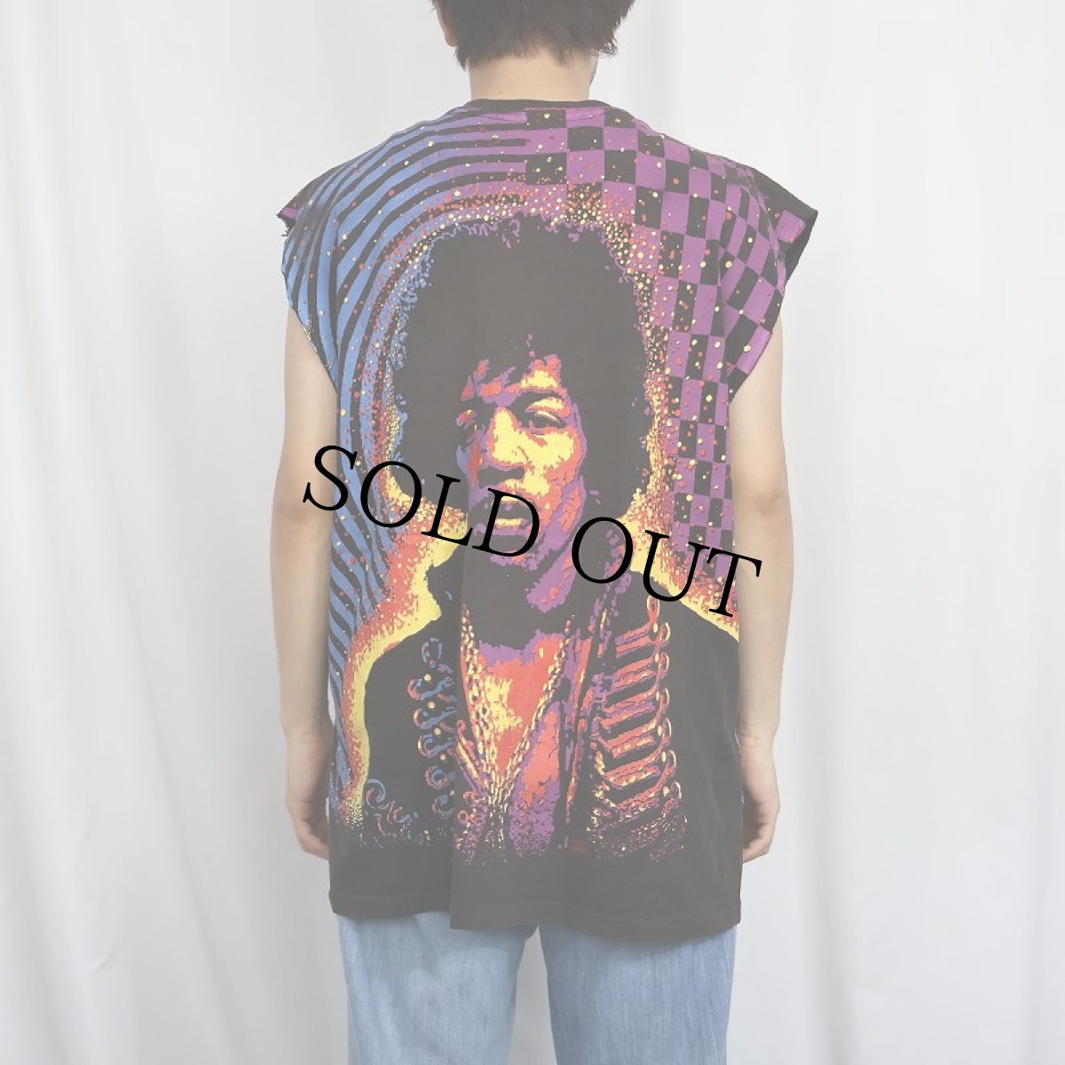 画像4: 1992 Jimi Hendrix カットオフ ミュージシャン 大判プリントTシャツ BLACK (4)