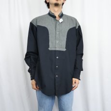 画像2: 70〜80's Rockmount USA製 チェック柄切り替え バンドカラー コットンウエスタンシャツ BLACK L (2)