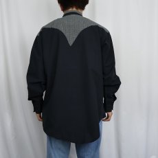 画像3: 70〜80's Rockmount USA製 チェック柄切り替え バンドカラー コットンウエスタンシャツ BLACK L (3)
