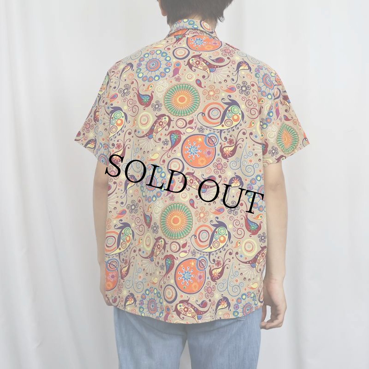 画像3: ペイズリー柄 コットン×リネンシャツ L (3)