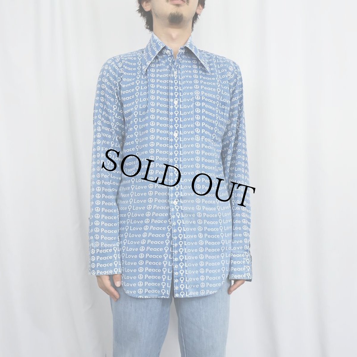 画像2: 70's machII by Arrow CANADA製 "Peace Love" 総柄シャツ SIZE15-15 1/2 (2)