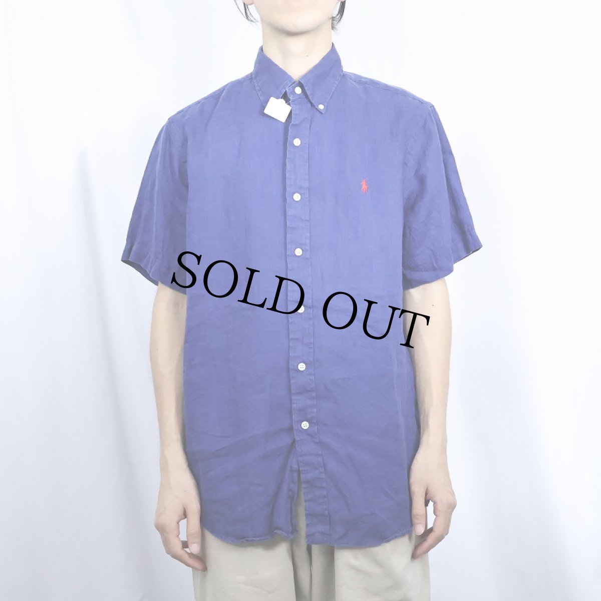 画像2: Ralph Lauren リネンボタンダウンシャツ M (2)