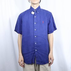 画像2: Ralph Lauren リネンボタンダウンシャツ M (2)