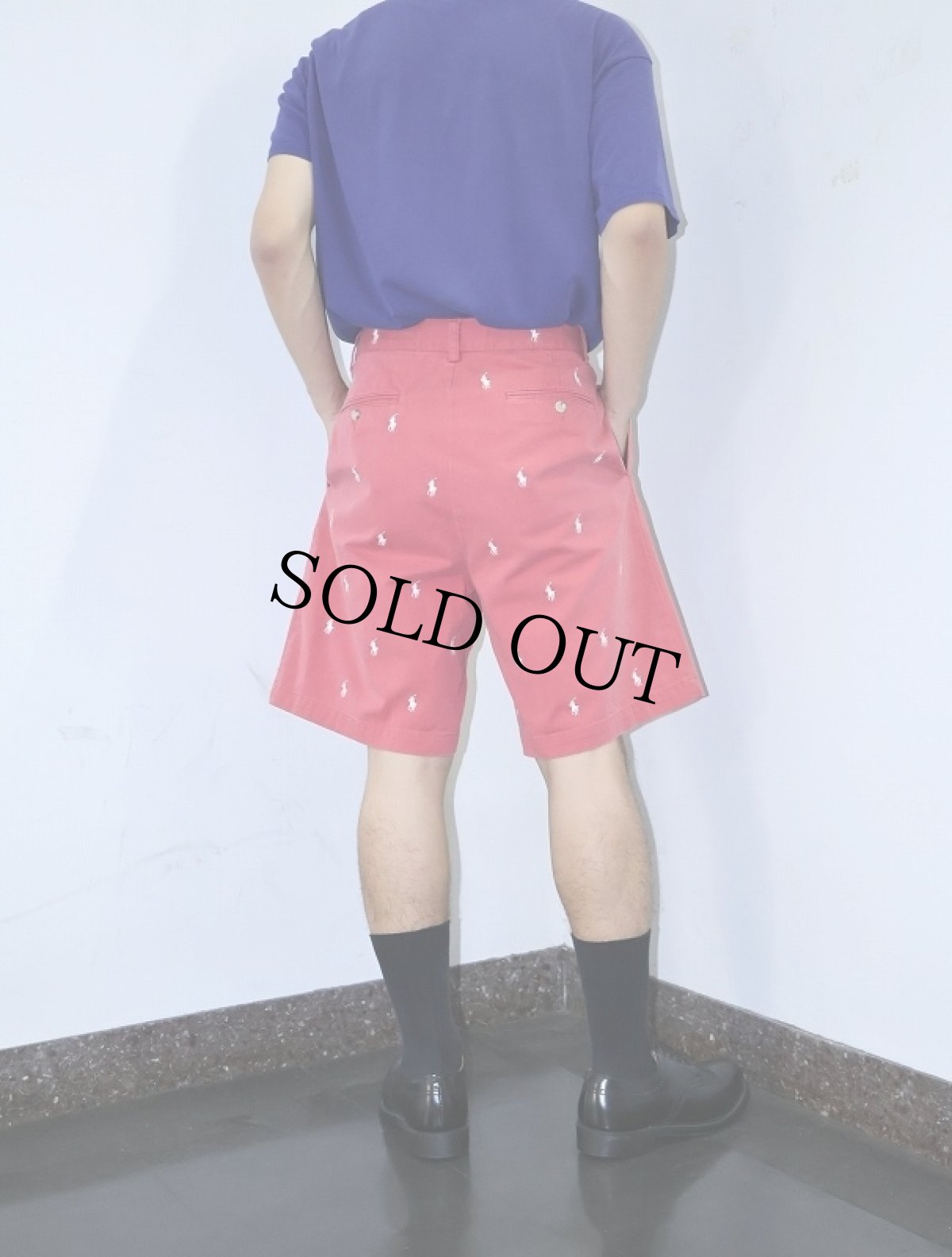 画像3: 【SALE】 POLO Ralph Lauren ロゴ刺繍 2タック コットンチノショーツ W33 (3)