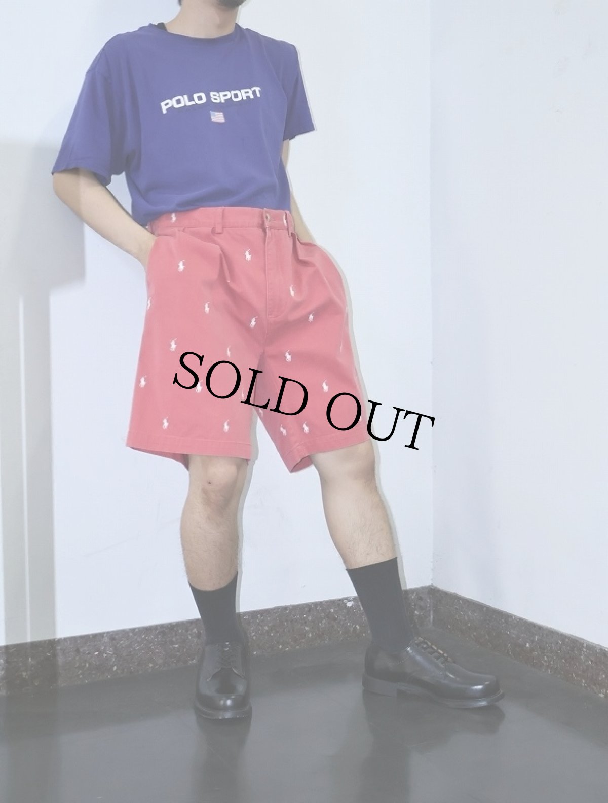 画像1: 【SALE】 POLO Ralph Lauren ロゴ刺繍 2タック コットンチノショーツ W33 (1)