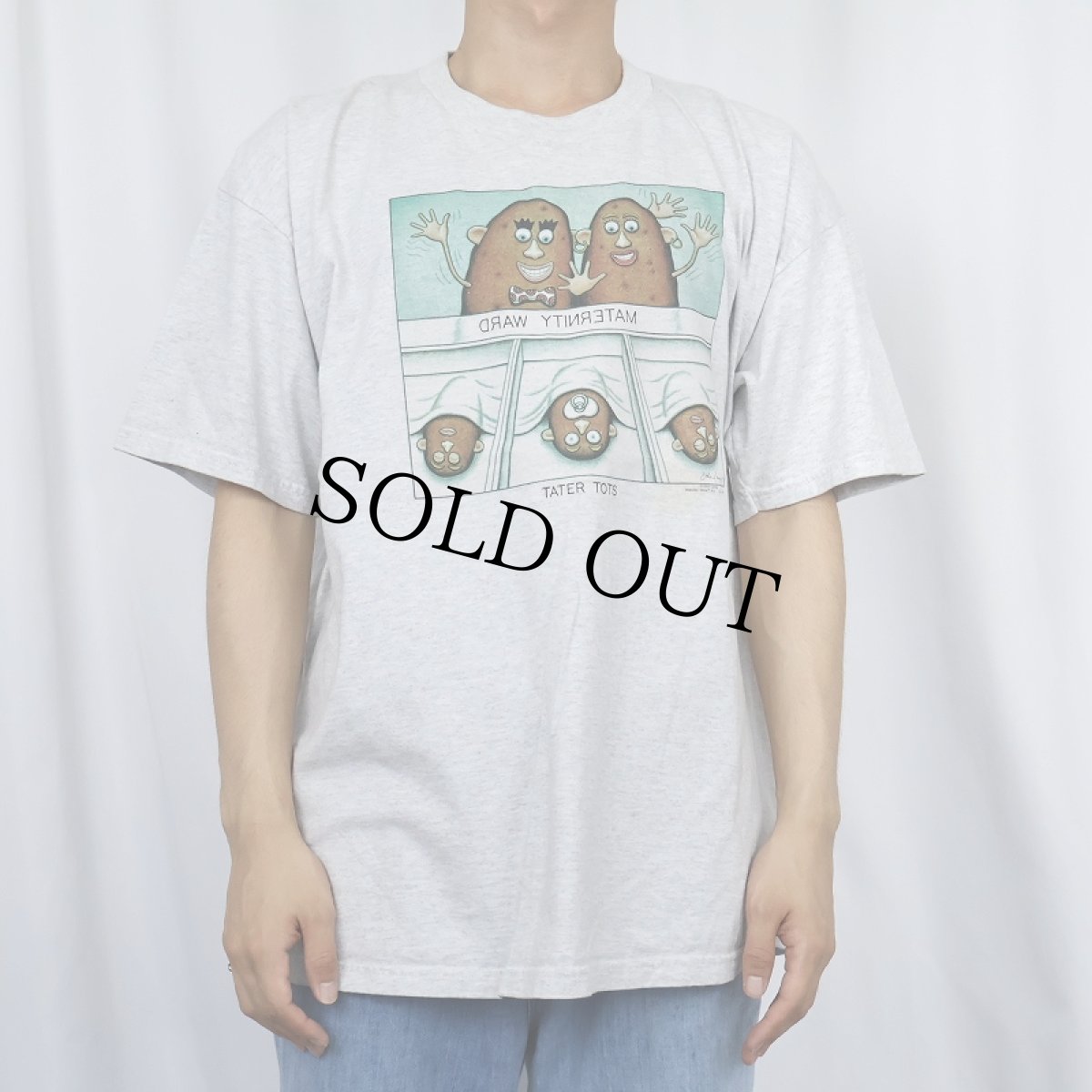 画像2: 90's〜 John Long "MATERNITY WARD TATER TOTS" シュールイラストプリントTシャツ XL (2)