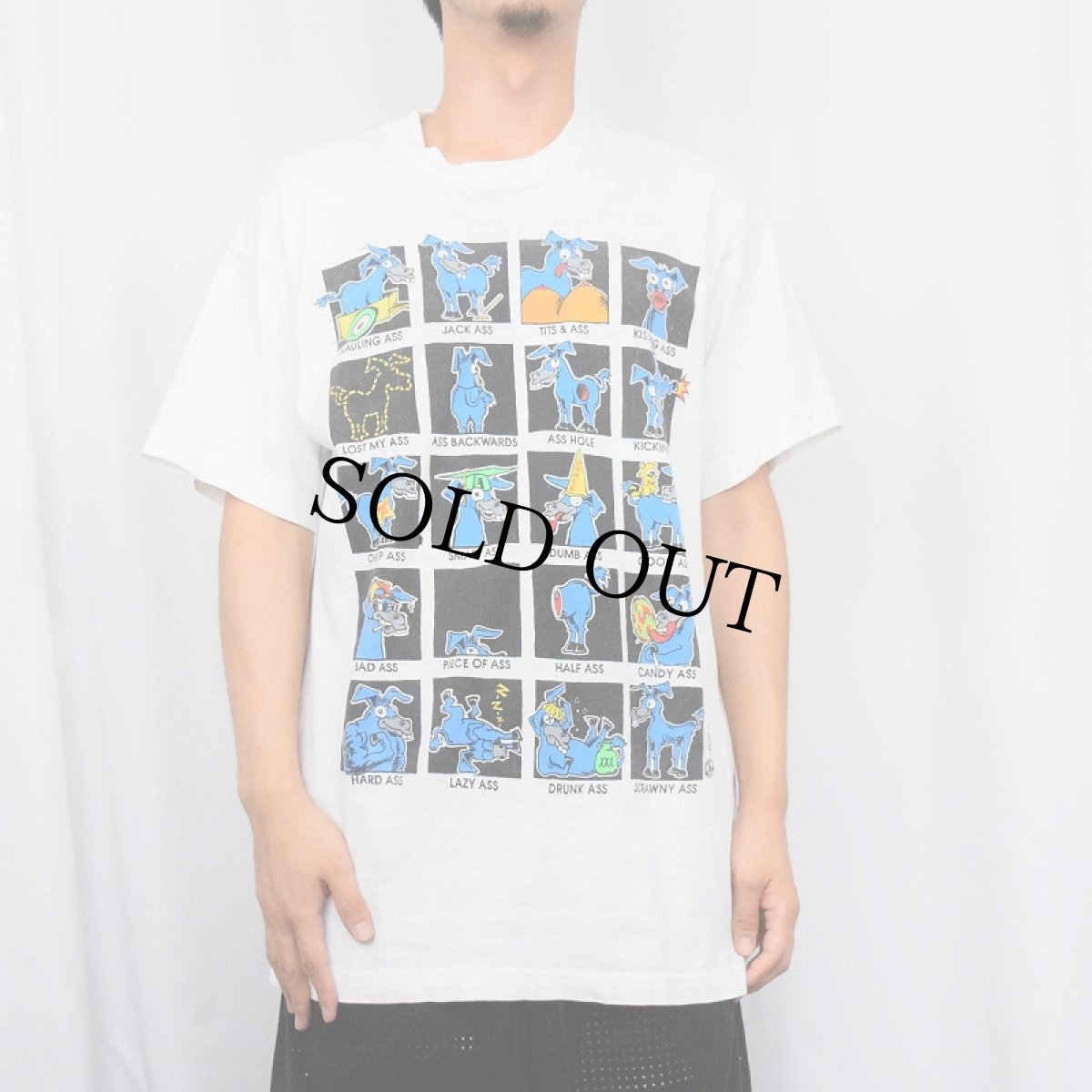 画像2: 90's USA製 ロバ シュールイラストプリントTシャツ L (2)