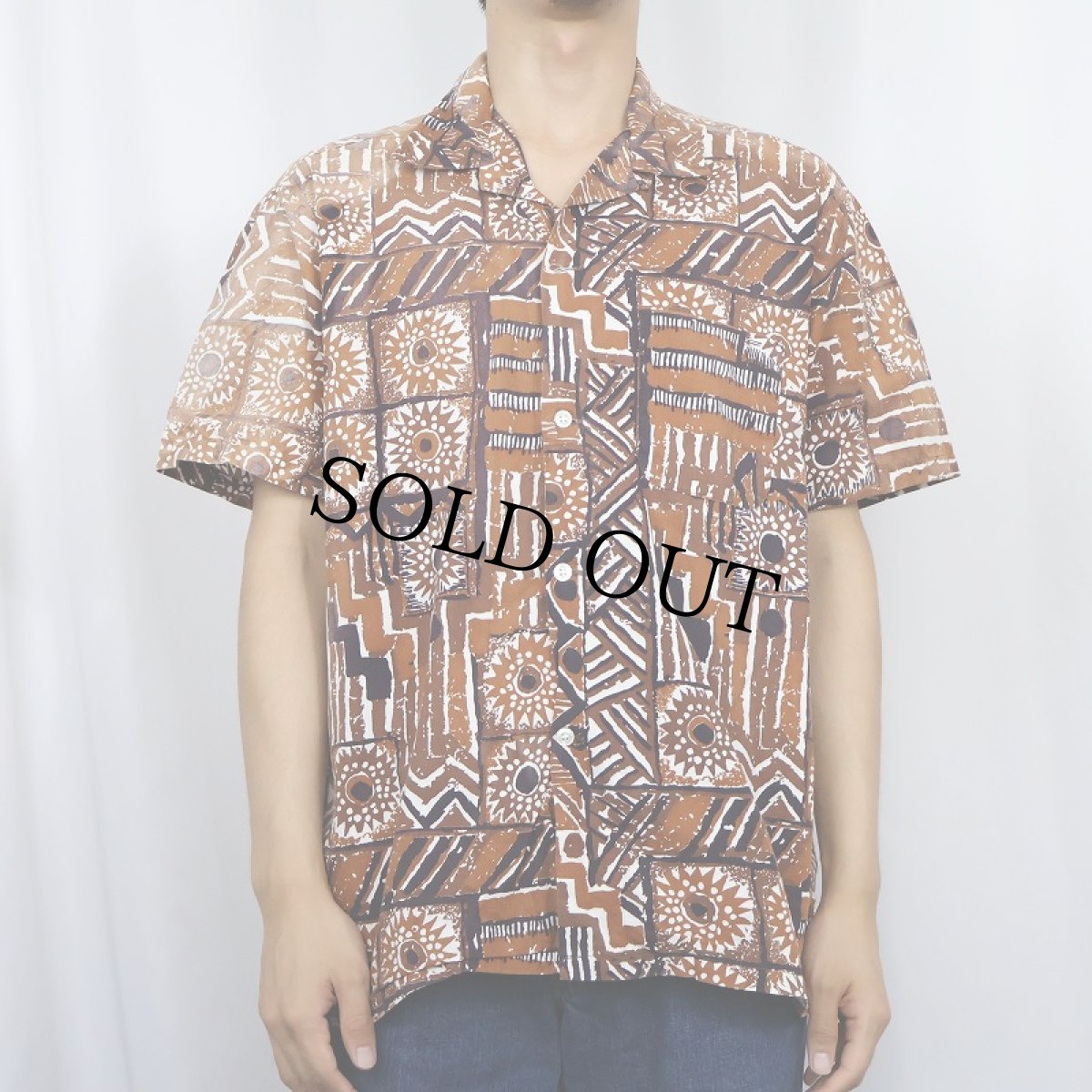 画像2: 60's PILGRIM オールオーバーパターン コットンアロハシャツ L (2)