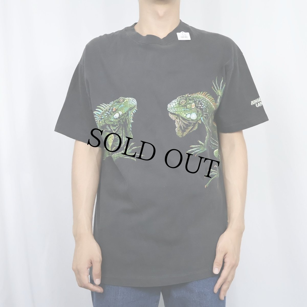 画像3: 90's HARLEQUIN NATURE GRAPHICS "JUNGLE RICO CANCUN" トカゲ 巻きプリントTシャツ BLACK (3)