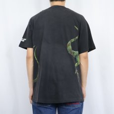画像4: 90's HARLEQUIN NATURE GRAPHICS "JUNGLE RICO CANCUN" トカゲ 巻きプリントTシャツ BLACK (4)