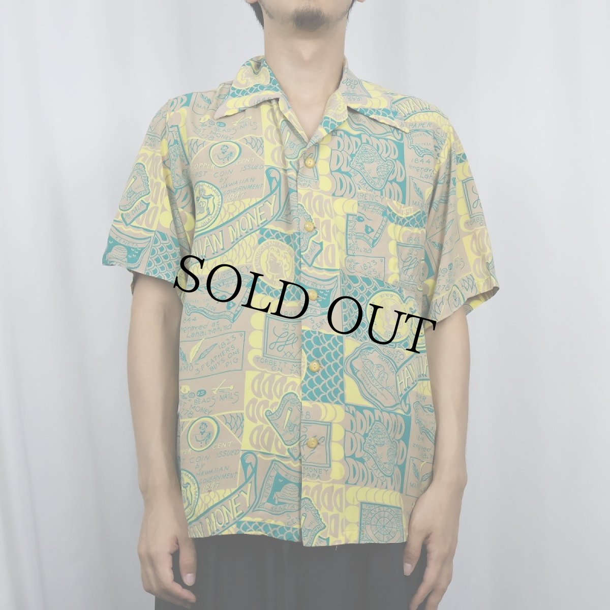 画像2: 40's Surfriders オールオーバーパターン レーヨンアロハシャツ L (2)