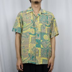 画像2: 40's Surfriders オールオーバーパターン レーヨンアロハシャツ L (2)