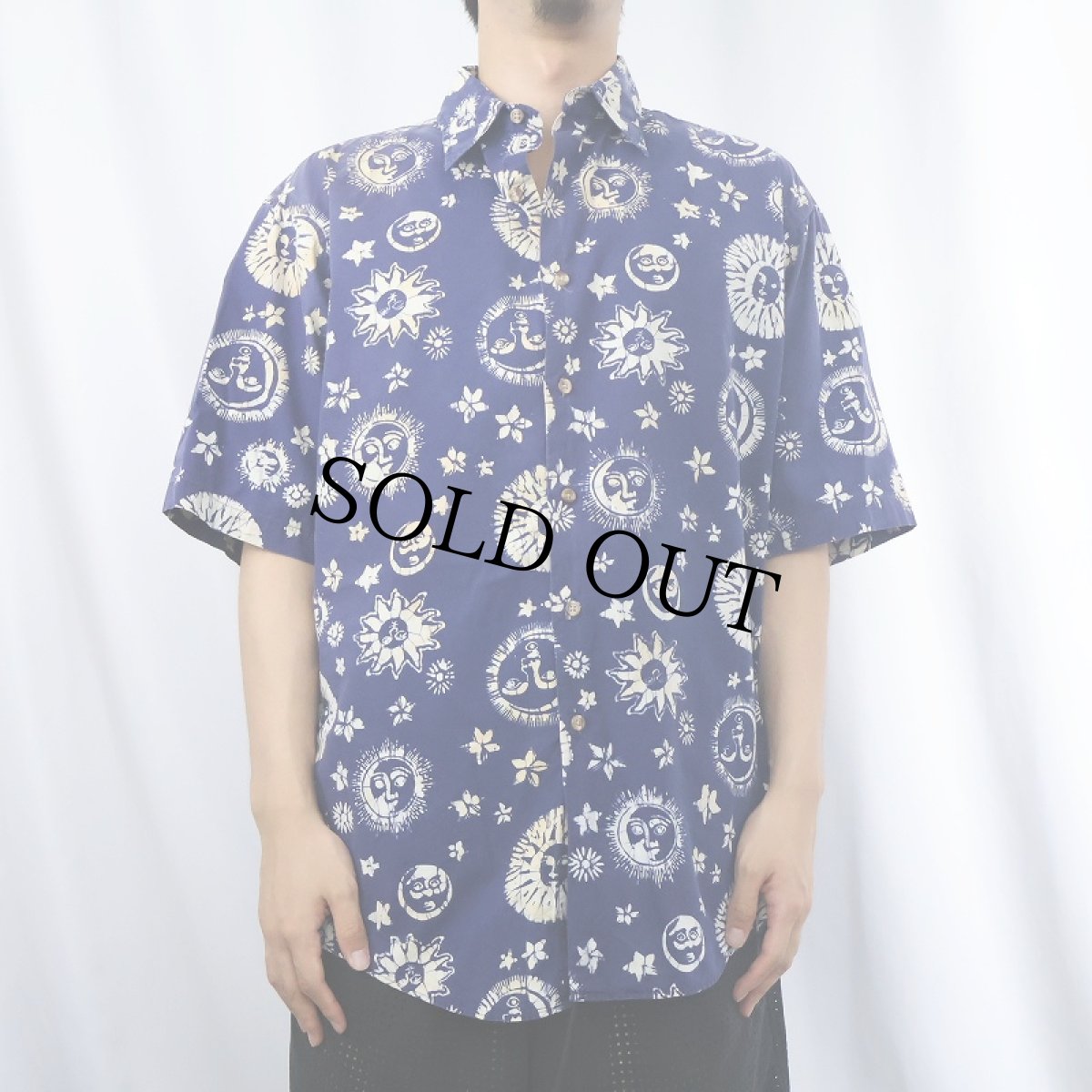 画像2: 90's LANDS' END USA製 太陽&月 コットンシャツ M (2)