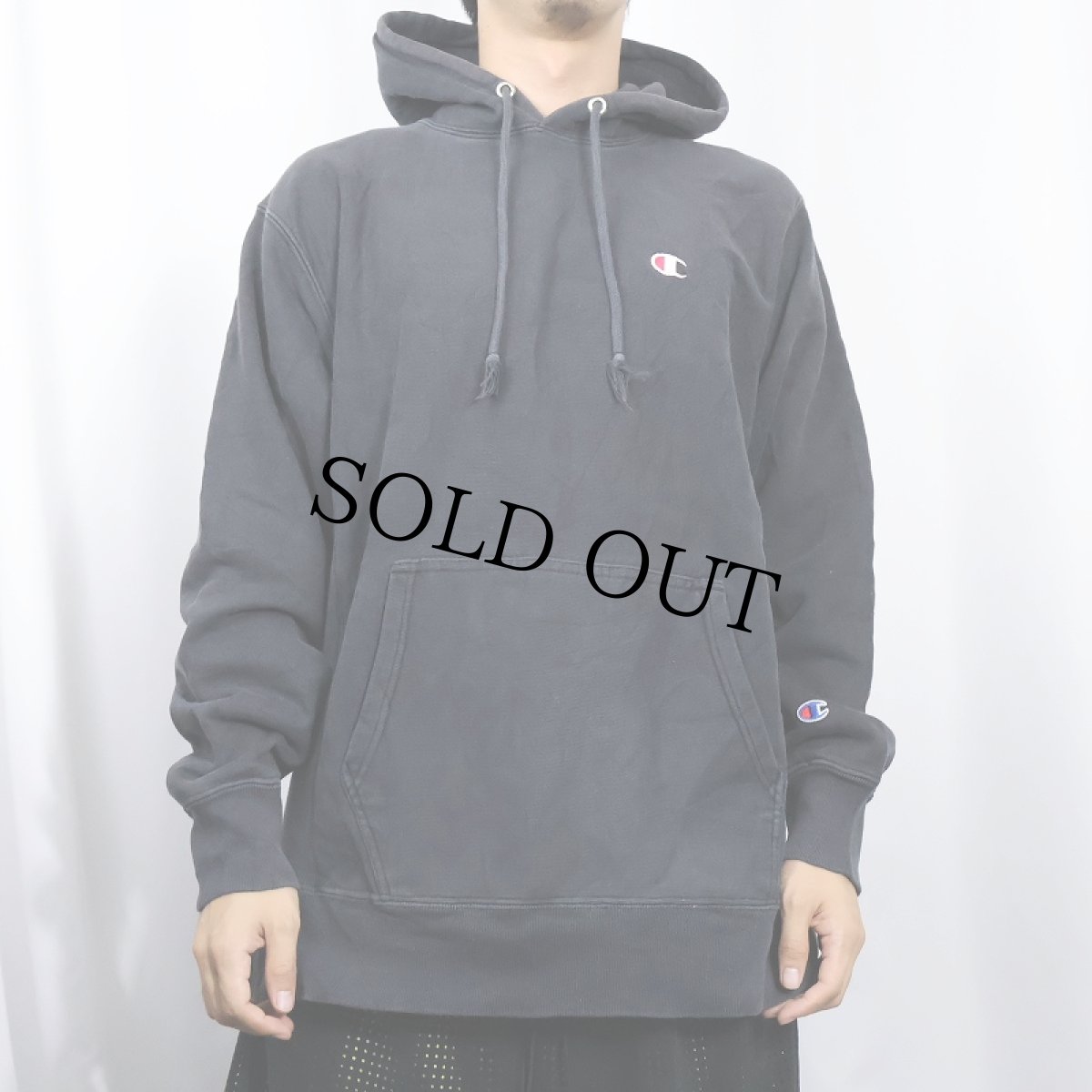 画像2: Champion REVERSE WEAVE 目付き スウェットフーディー BLACK M (2)