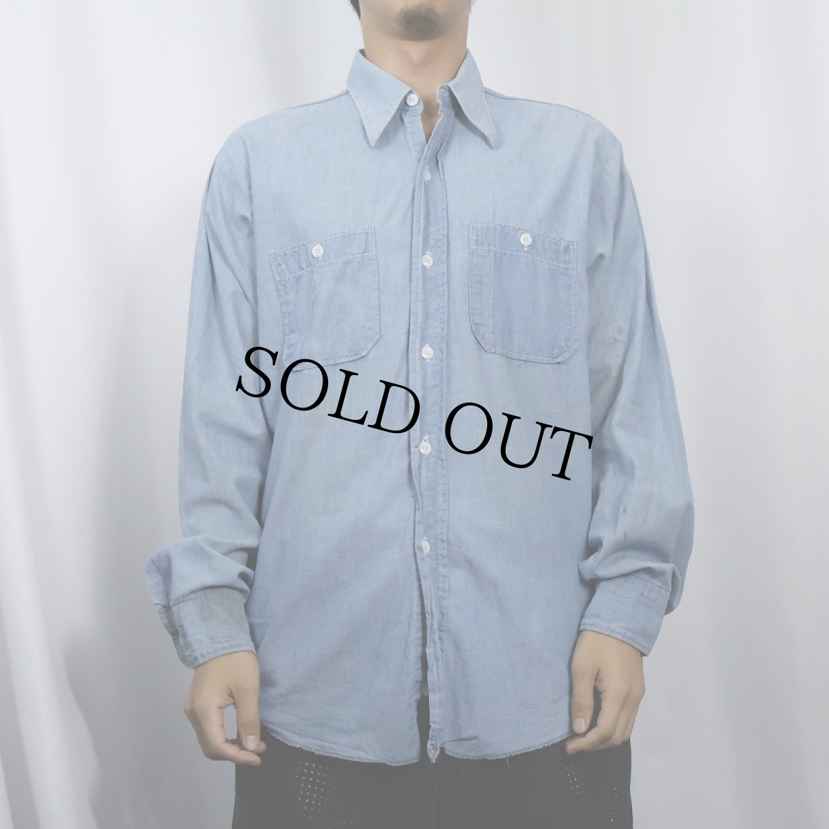 画像2: 60〜70's WASHINGTON DEE CEE USA製 シャンブレーシャツ SIZE15 1/2 (2)