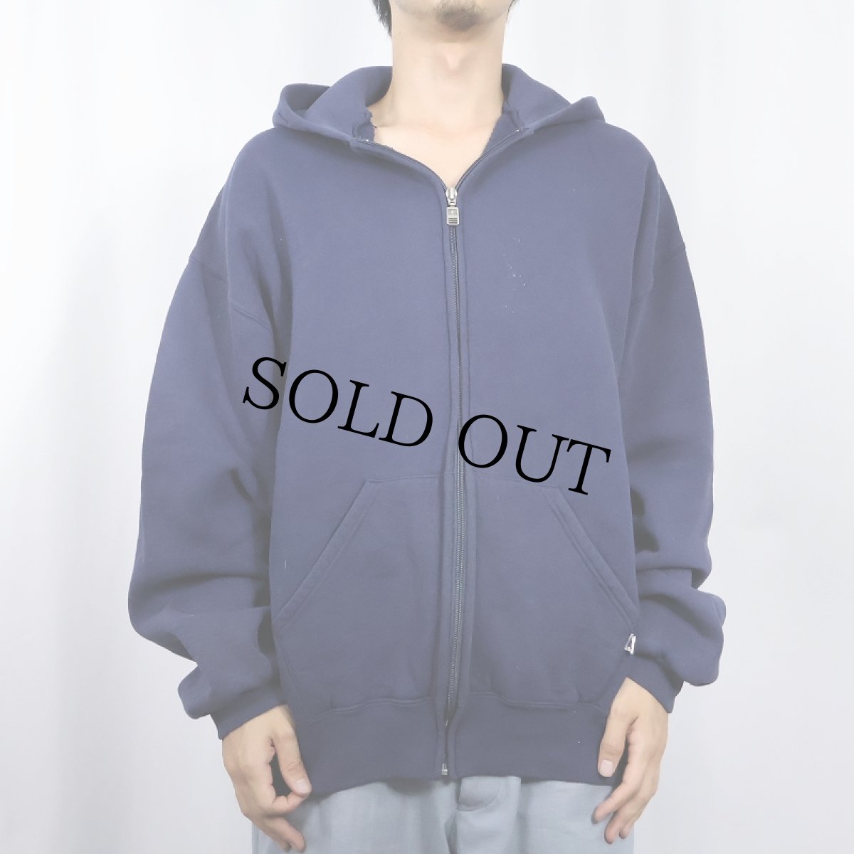 画像2: 90's RUSSELL ATHLETIC 無地スウェットジップパーカー NAVY XL (2)