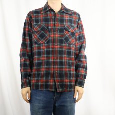 画像2: 50's PENDLETON チェック柄 ウールオープンカラーシャツ S (2)