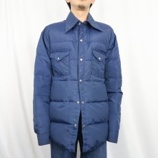 画像2: 70's THE NORTH FACE 茶タグ ナイロンダウンシャツジャケット NAVY XL (2)
