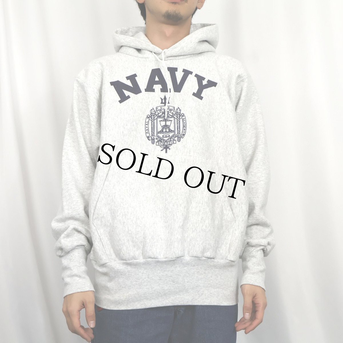 画像2: 90's USA製 REVERSE WEAVE TYPE "NAVY" プリントスウェットフーディー XS (2)