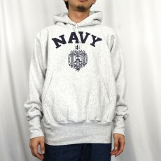 画像2: 90's USA製 REVERSE WEAVE TYPE "NAVY" プリントスウェットフーディー XS (2)