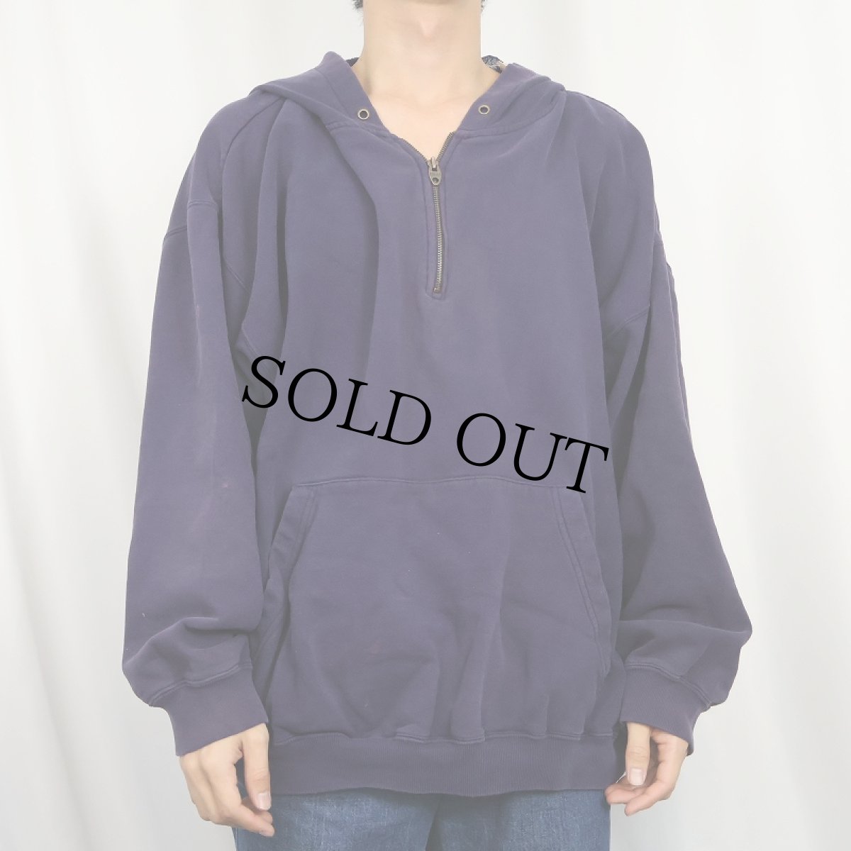 画像2: 90's GAP ハーフジップ スウェットフーディー NAVY XL (2)