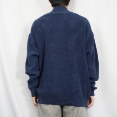 画像3: 90's Eddie Bauer USA製 ヘンリーネック コットンニットセーター NAVY M (3)