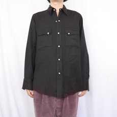 画像2: 40's UNIVERSITY Shirt レーヨンギャバジンシャツ BLACK (2)