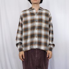 画像2: 60's Wolinetta by Mac Taggart オンブレーチェック柄 レーヨンシャツ M (2)