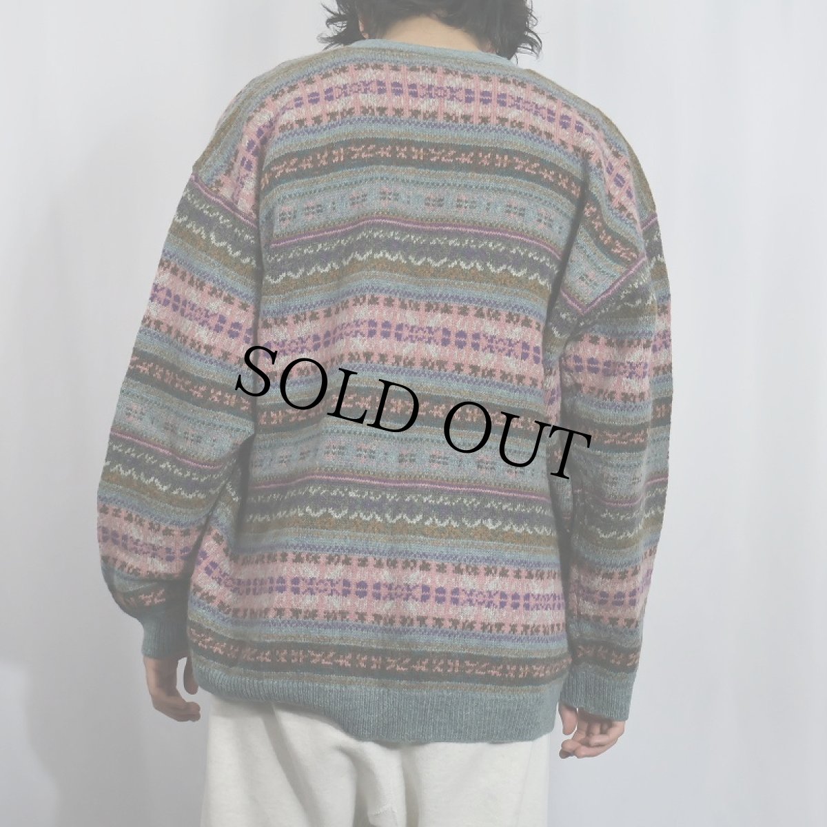 画像3: 80〜90's Eddie Bauer フェアアイル柄 ウールニットカーディガン L (3)