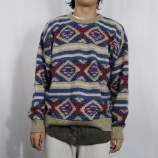 画像2: 90's JANTZEN USA製 ネイティブ柄 ジャガードニットセーター XL (2)