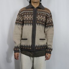 画像2: 70's WHITE RAM CANADA製 ノルディック柄 アクリル×ウールニットジップジャケット M (2)
