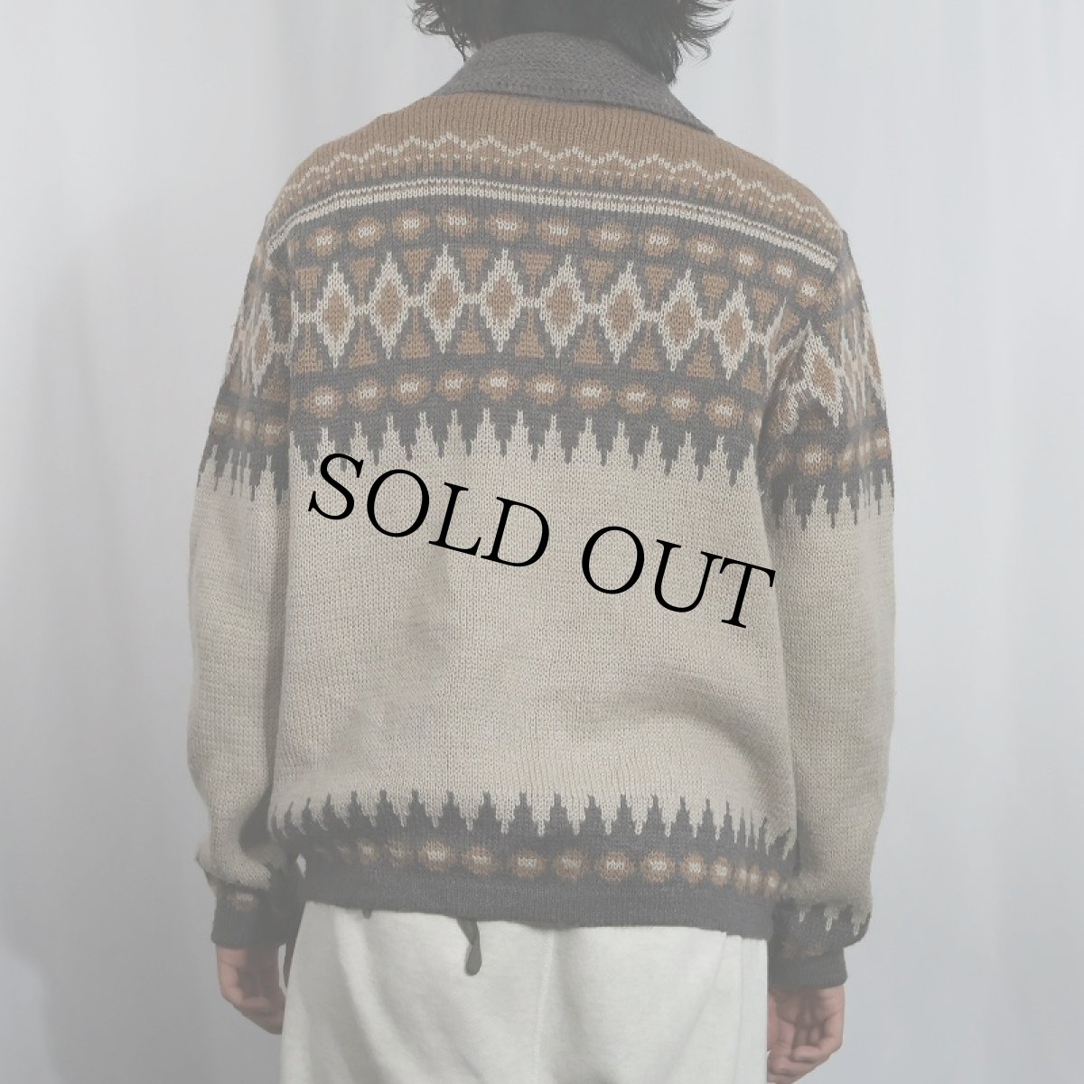 画像3: 70's WHITE RAM CANADA製 ノルディック柄 アクリル×ウールニットジップジャケット M (3)