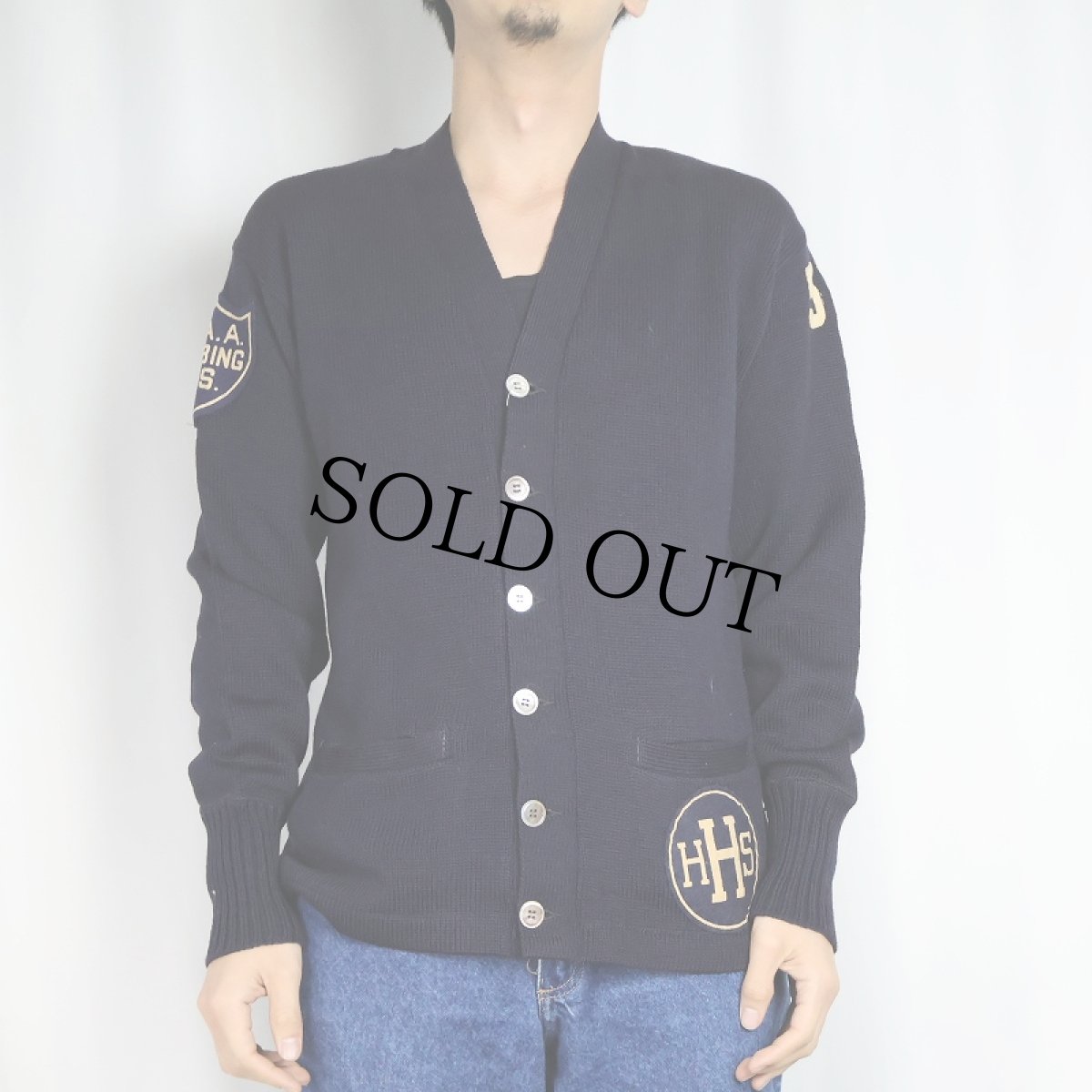 画像2: 〜60's レタードニットカーディガン NAVY (2)