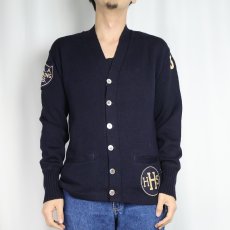 画像2: 〜60's レタードニットカーディガン NAVY (2)