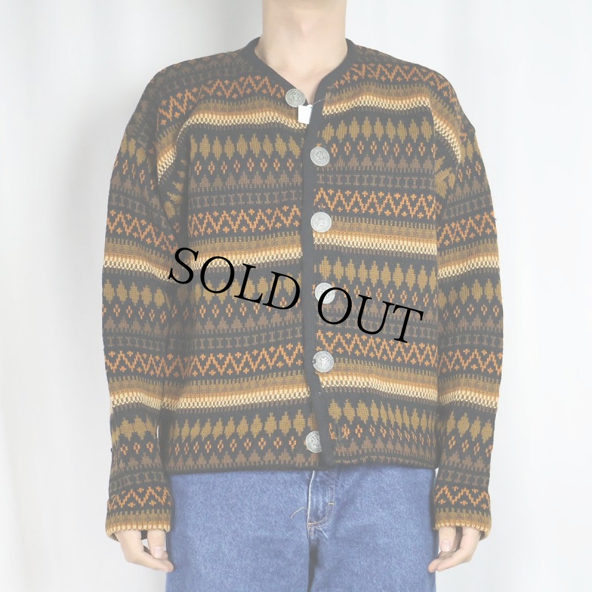 画像2: 60's フェアアイル柄 ウールニットカーディガン M (2)