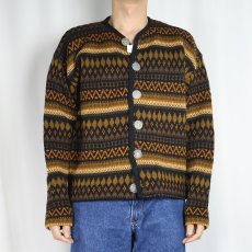 画像2: 60's フェアアイル柄 ウールニットカーディガン M (2)